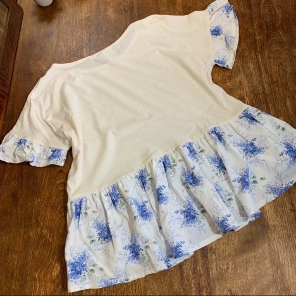 Gap Kids White and Blue Cotton Oversized Top - Picture 2 of 6